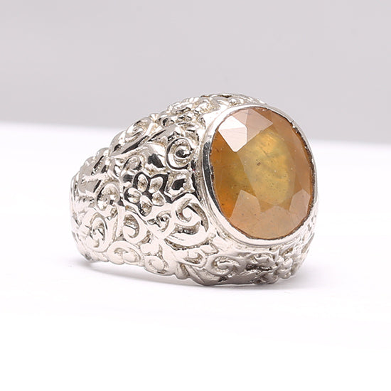 Best Quality Yellow Pukhraj Yellow Sapphire Silver Rings For Men