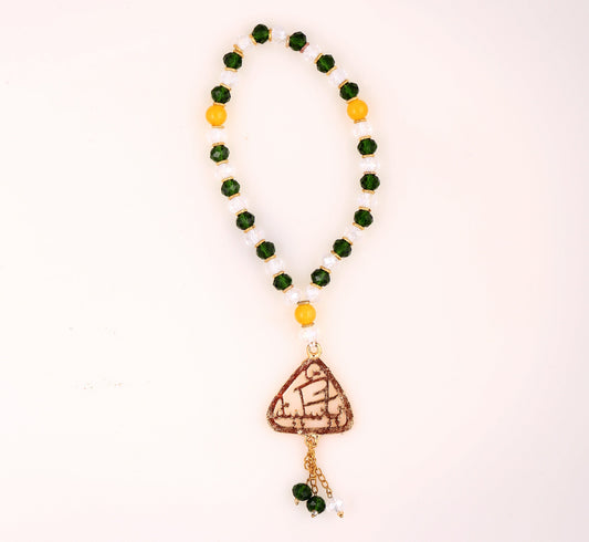 Beautiful Tasbeeh White & Green Zircon with Golden Pendant Ya Sakina (sa)