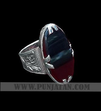 Black Aqeeq Flat Modern Silver Ring For Safety