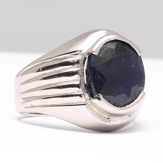 Blue Sapphire Neelam Stone Silver Ring - Handmade Luxury