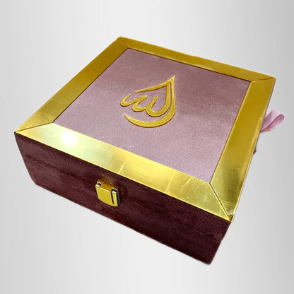 Bridal Quran Set Pink Velvet Quran with Box and Tasbih