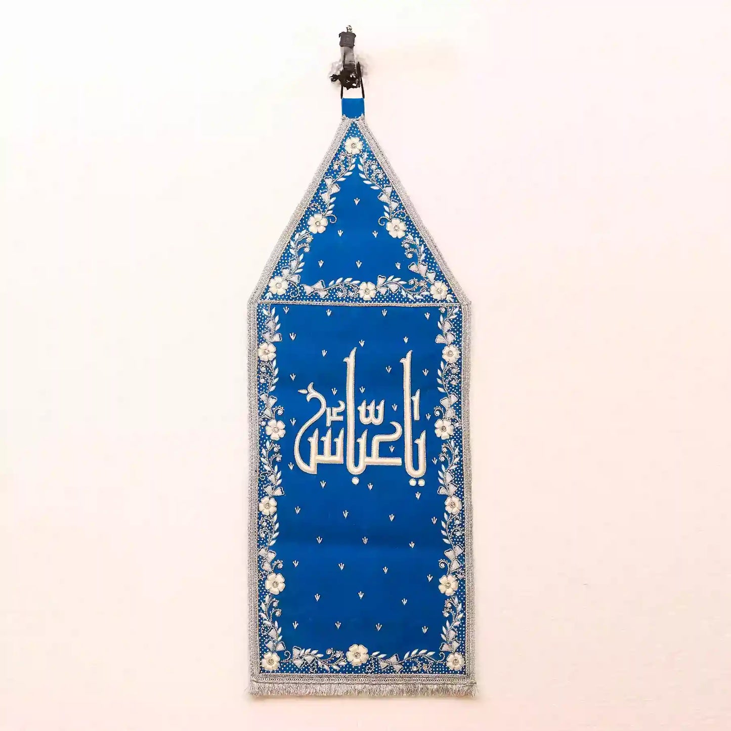 Elegant Blue Velvet Alam Patka of Ya Abbas as Flower Design