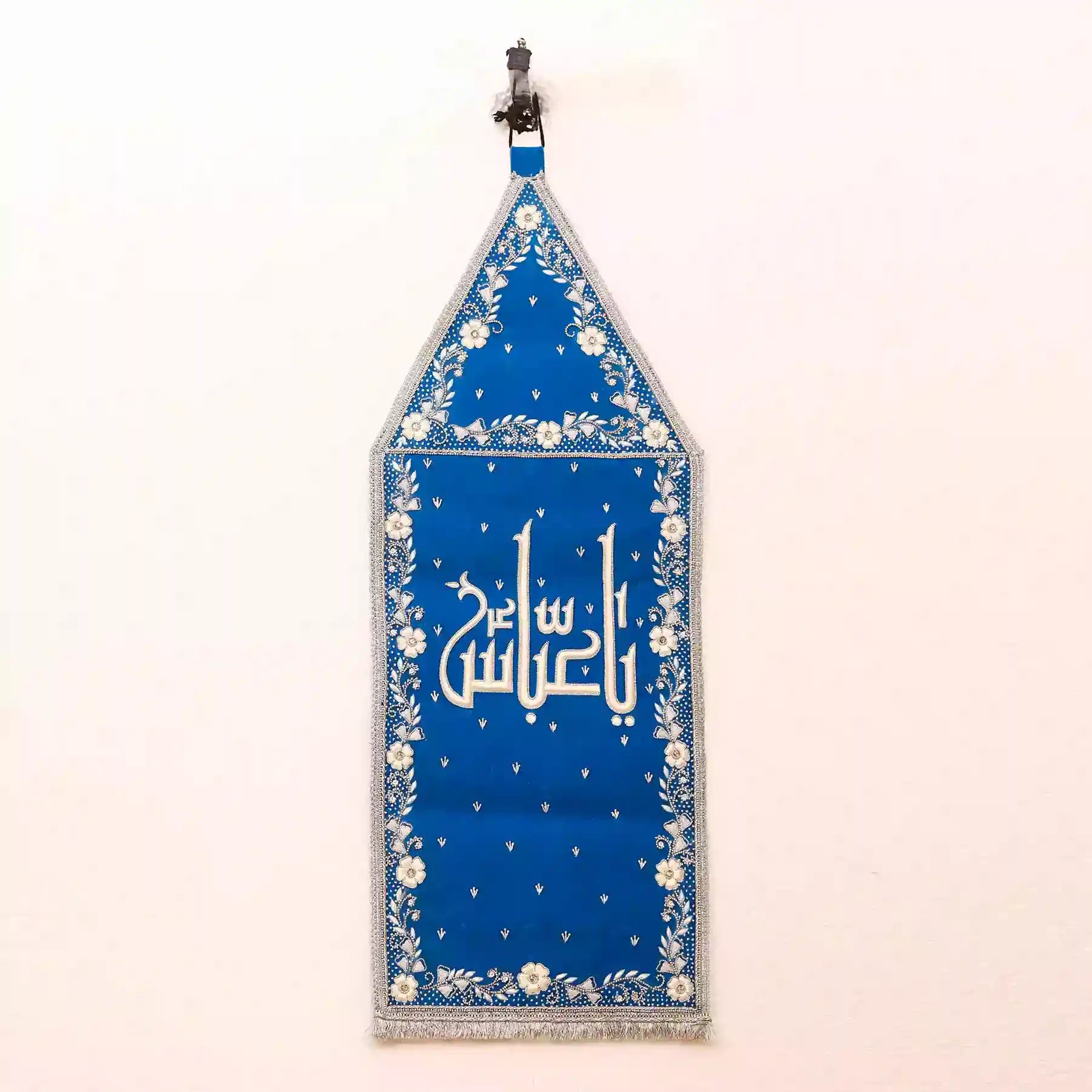 Elegant Blue Velvet Alam Patka of Ya Abbas as Flower Design
