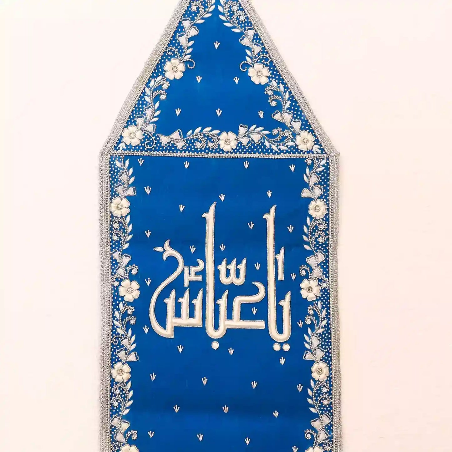 Elegant Blue Velvet Alam Patka of Ya Abbas as Flower Design 1