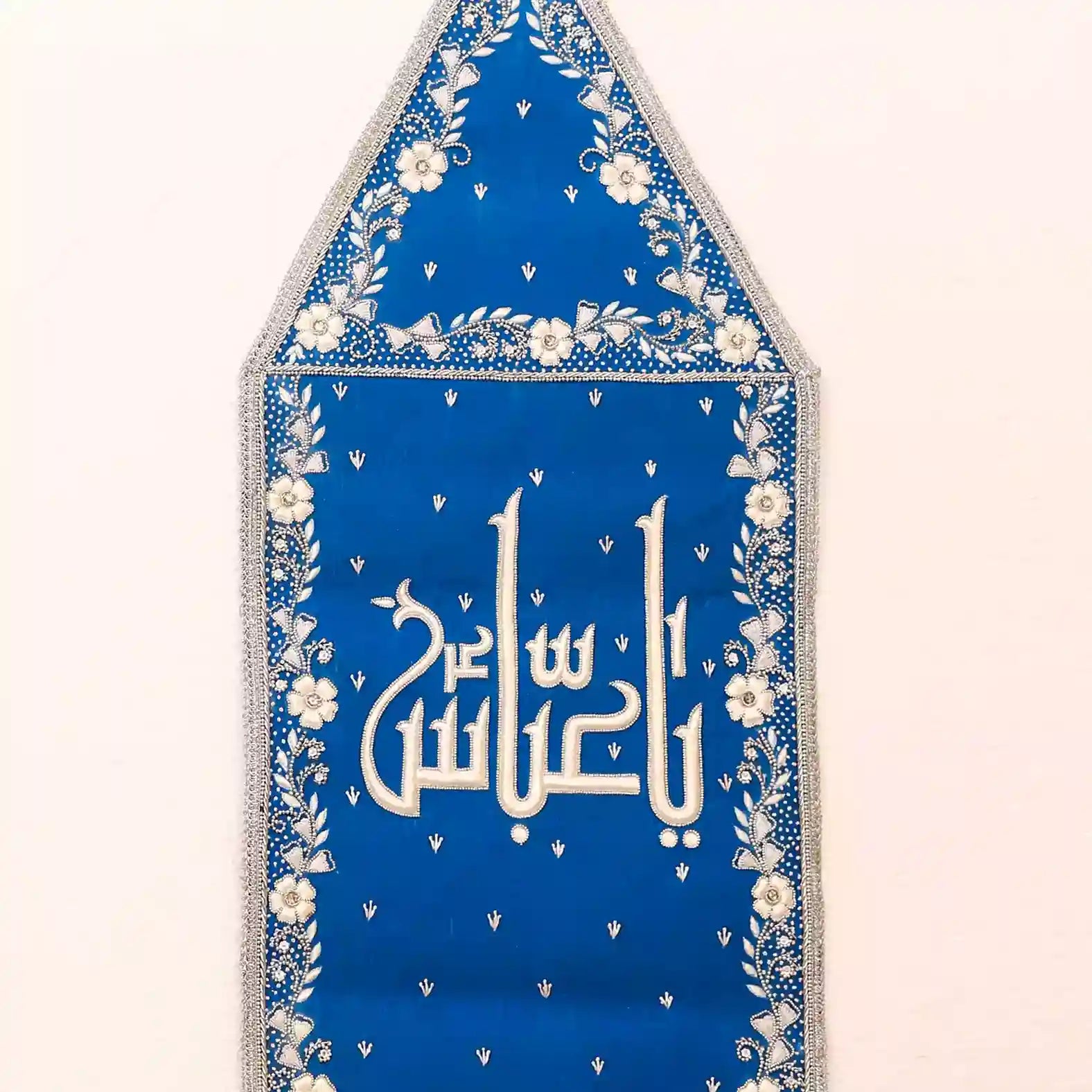 Elegant Blue Velvet Alam Patka of Ya Abbas as Flower Design 1