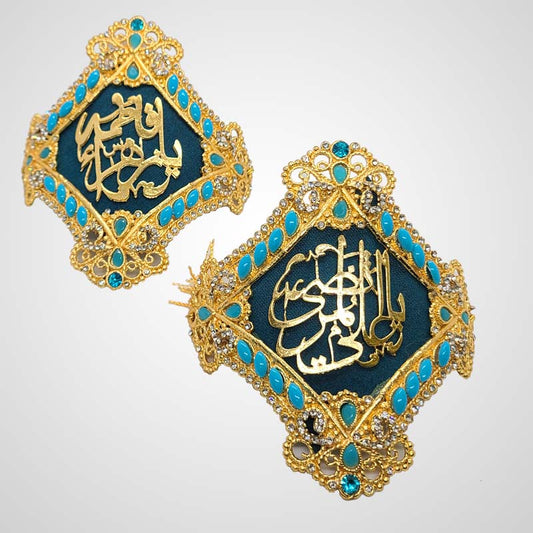 Golden Ferozah Stone Wedding Imamzamin with Blue Turquoise