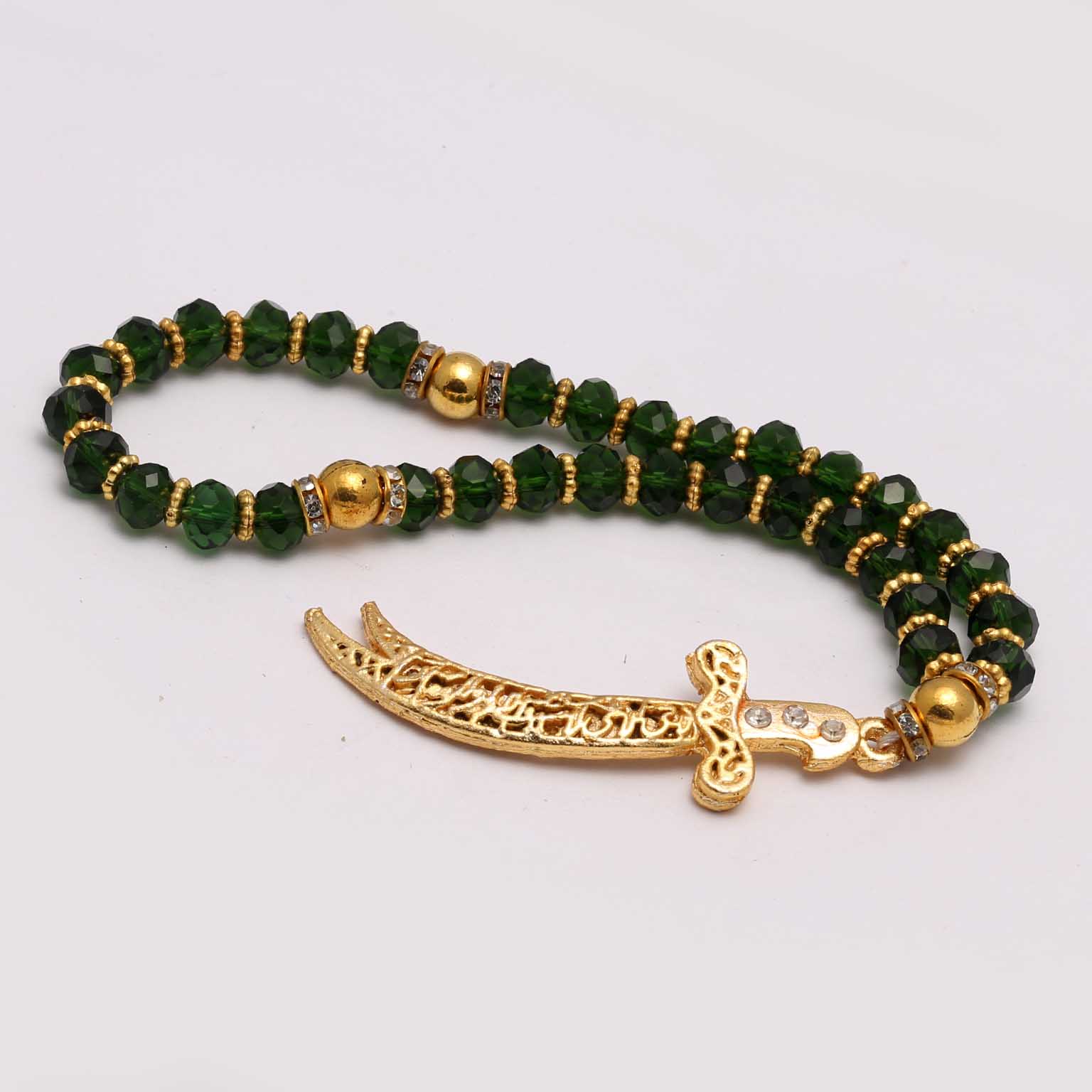 Emerald Green Tasbih with Zulfiqar Pendant for Spiritual Use