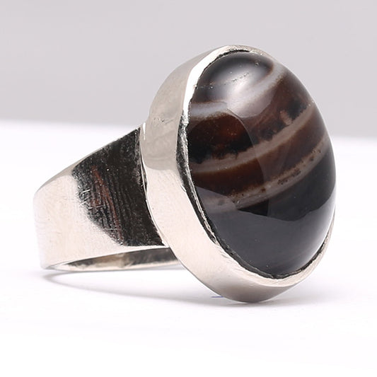 Men's Natural Aqeeq e Sulemani Silver Ring – Handmade