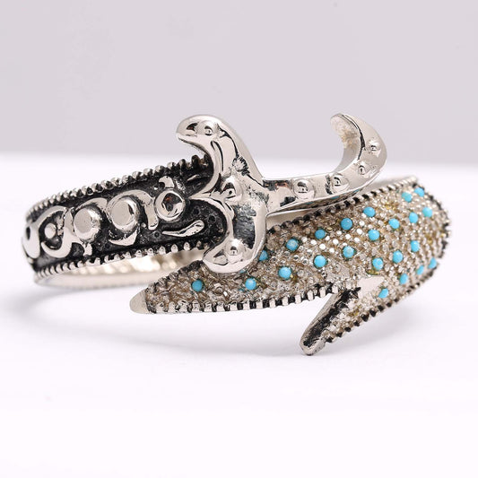 Zulfiqar Kara Silver Bracelet with Firozah Stones