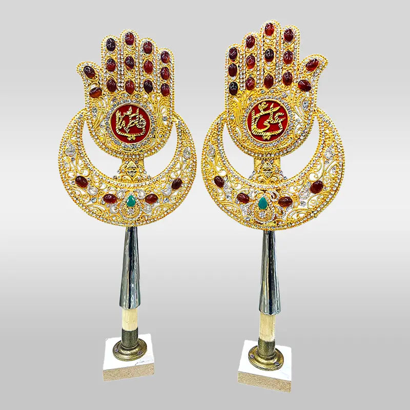 Golden Stone Work Panja Ya Ali (as) & Ya Fatima (sa) with Moon design