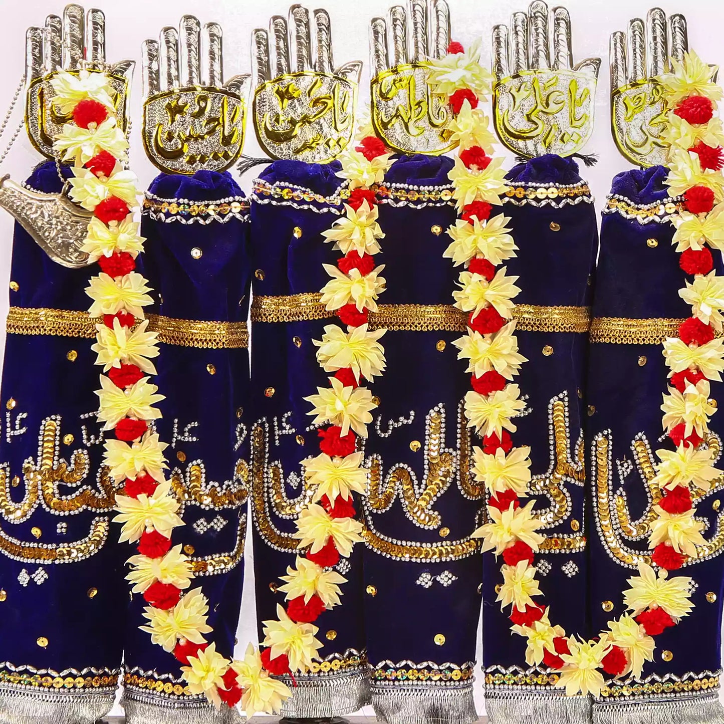 Punjatan as & Hazrat Abbas as Alam Panja Set Home Azakhana in Purple Velvet Patka