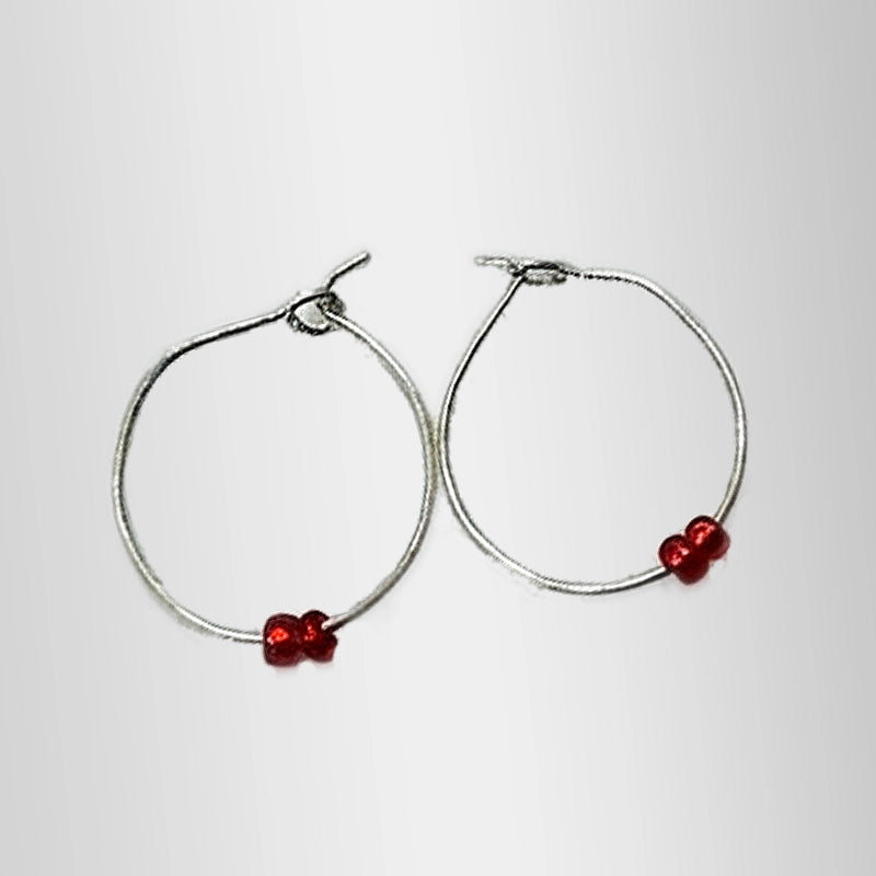 Pure Silver Chandi Bali with Red Moti Beads