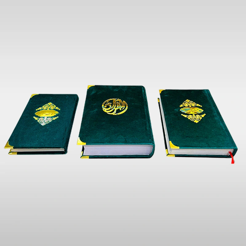 Shia Quran with Urdu Translation Wazaif Ul abrar tohfa tul Awam Gift Pack Green Velvet Set For Bridal Quran Set with Box