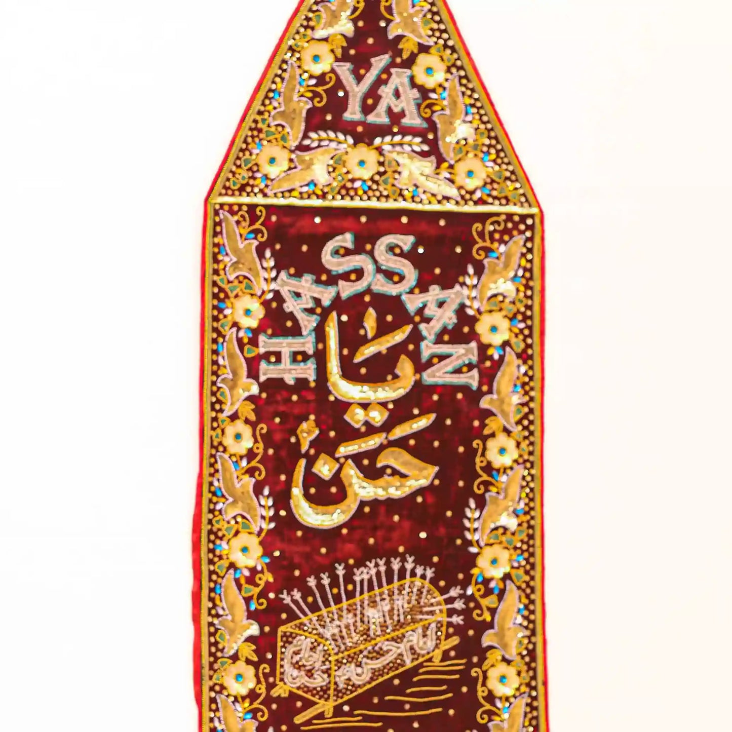 Red Velvet Ya Hassan as Golden & Silver Kora / Dapka Sequence Work Patka