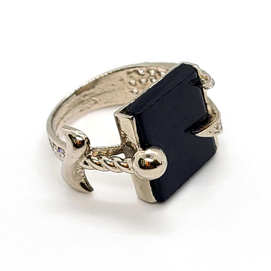 Black Aqeeq Silver Ring Zulfiqar Design Ring
