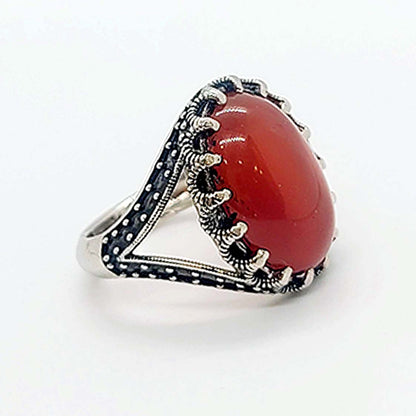Brown Aqeeq Silver Ring Agate Karbala