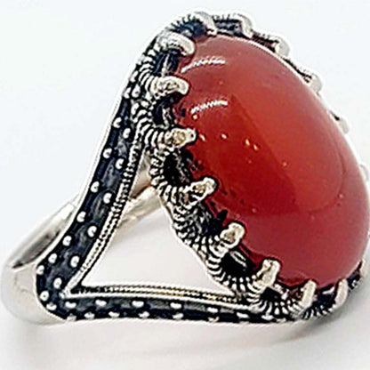 Brown Aqeeq Silver Ring Agate Karbala
