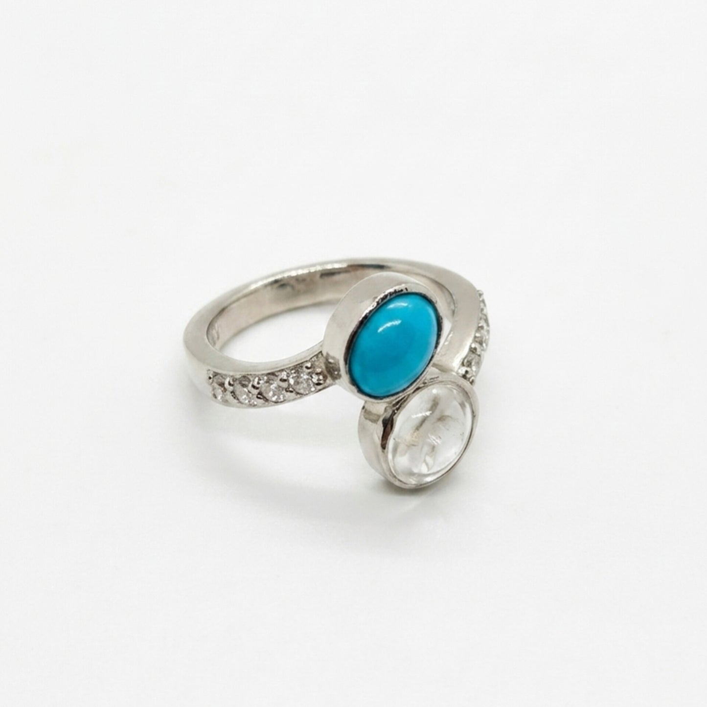 20% Off Real Aqeeq Feerozah Or Durenajaf Ladies Silver Ring with Zircorns