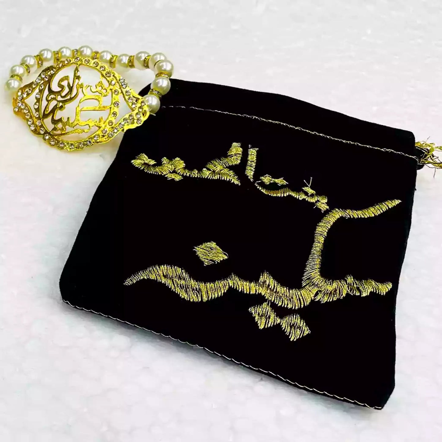 Bibi Sakina (sa) Black Velvet Pouch Bracelet Set Crystal Beads 5pcs