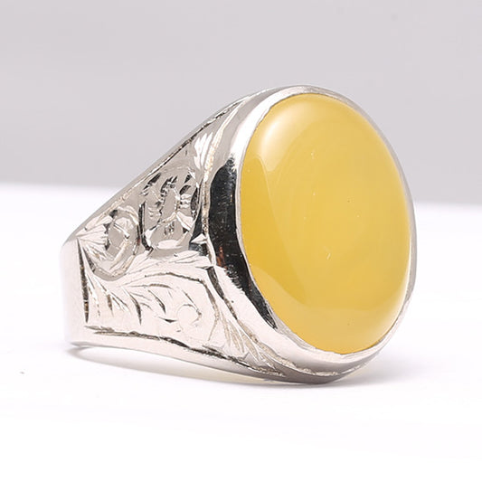 Sharaf e Shams Yellow Aqeeq Silver Ring – Handcrafted with Pure Silver