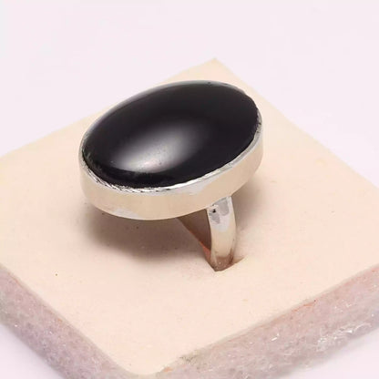 Silver Ring Set with Flat Black Aqeeq from Mashad - His and Hers Pair