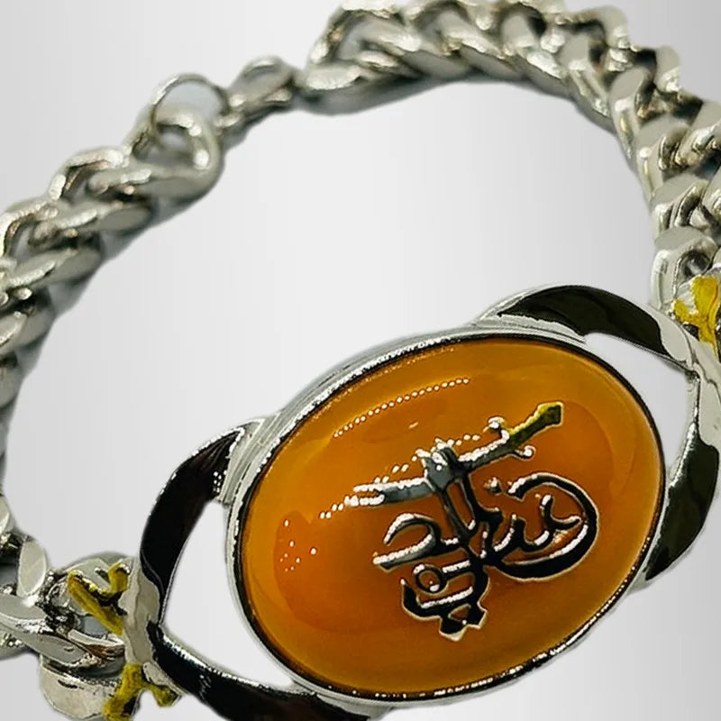 Yellow Aqeeq Bracelets with Heavy Chain