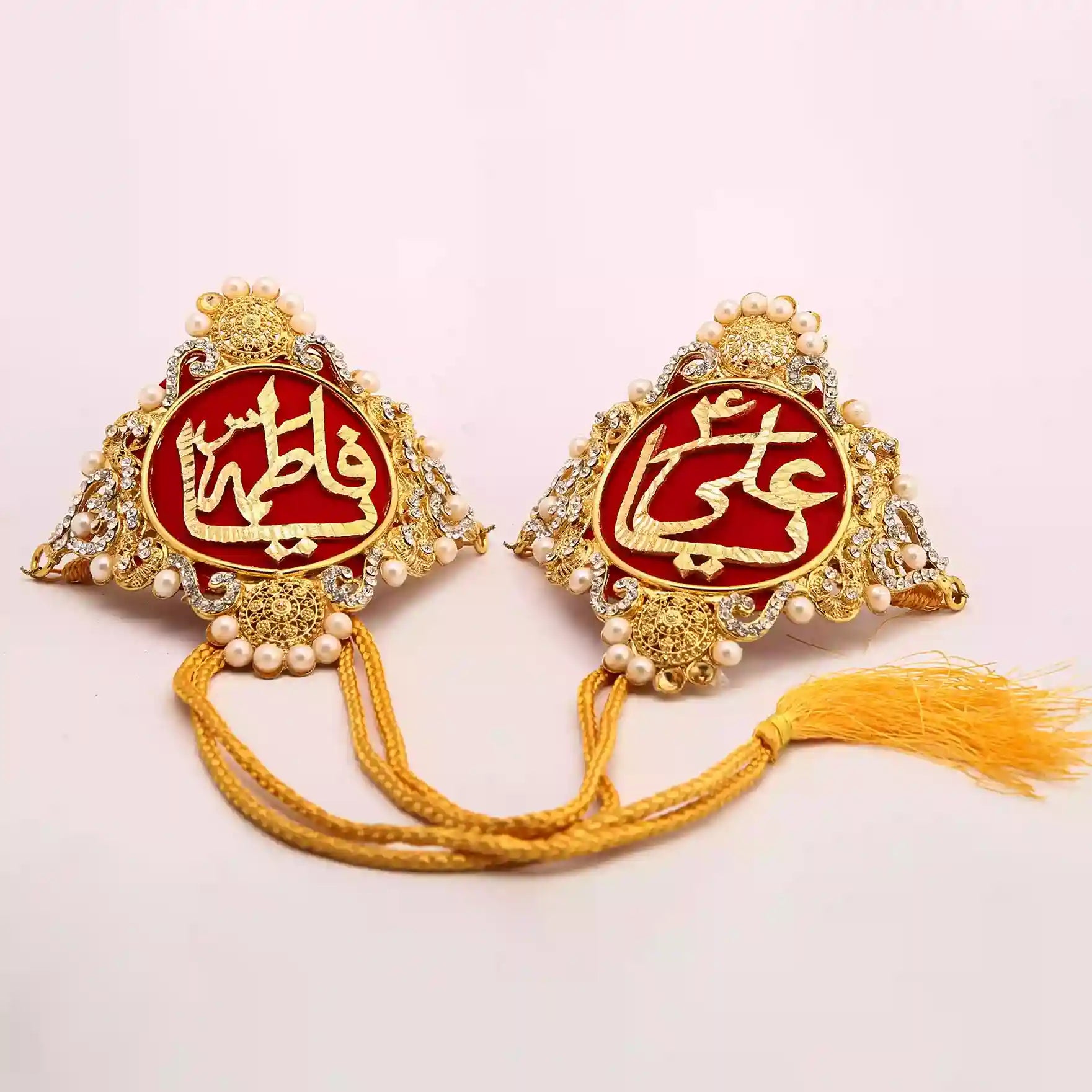 Ya Ali as & Ya Fatima sa Red Kashi Imamzamin Zircons & Pearl Work A Symbol of Love