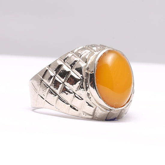 Yellow Aqeeq Men's Silver Ring