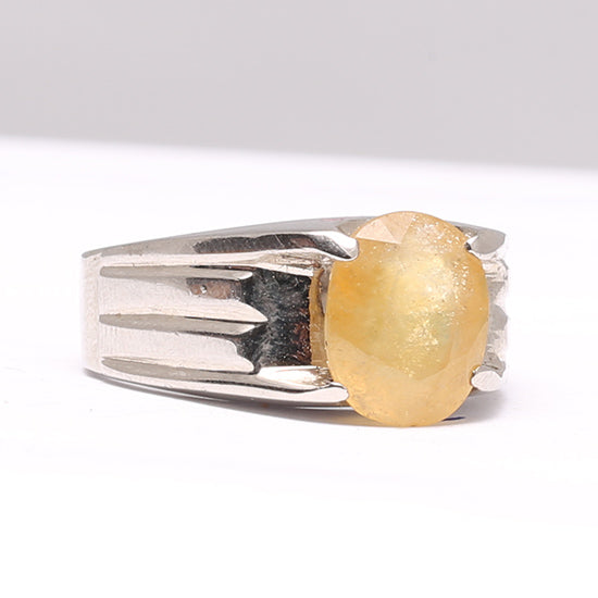 Yellow Sapphire 925 Silver Ring - Yellow Pukhraj Silver Ring
