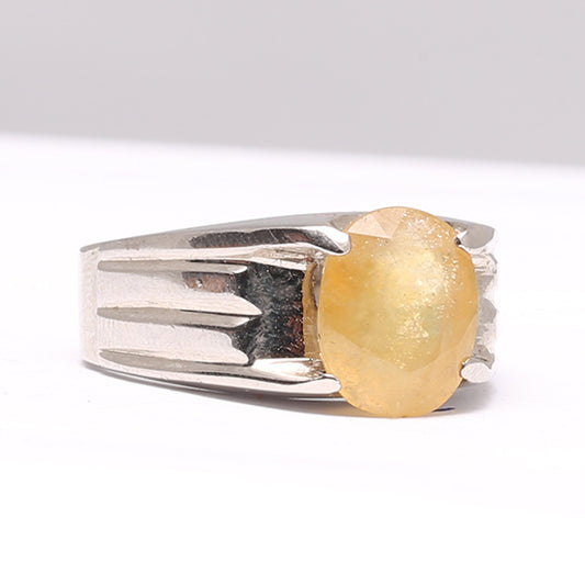 Yellow Sapphire 925 Silver Ring - Yellow Pukhraj Silver Ring