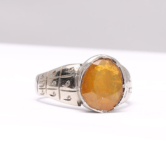 Yellow Sapphire Ring Pukhraj with Silver Band and Benefits