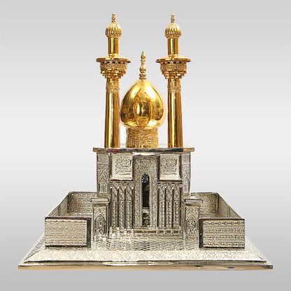 Handcrafted Zarih of Imam Hussain AS with golden and silver polish featuring detailed Kashmiri engraving