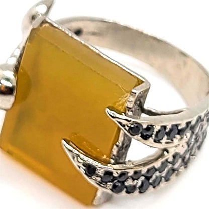 Zulfiqar design yellow aqeeq silver mens ring