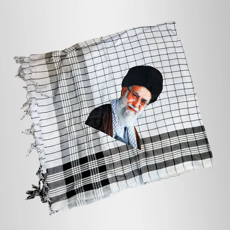 White Baseej Romal Ali Khamenai Picture Print Scarf