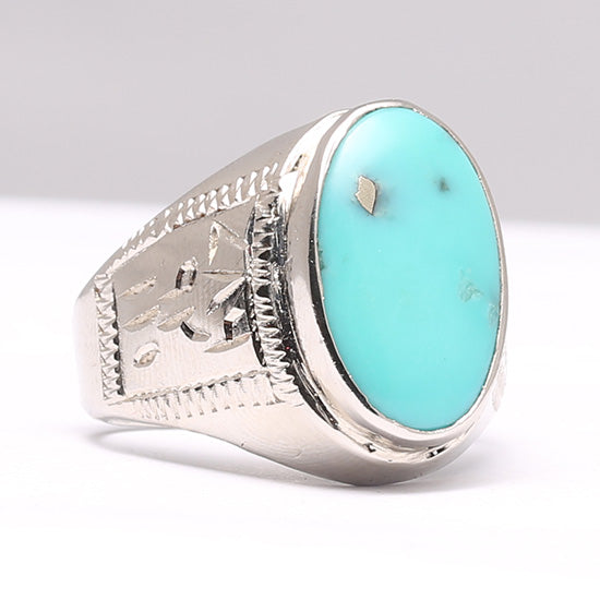 A silver ring with a blue stone and engraved patterns, featuring the numbers 786, 92, and 110. Feerozah Silver Ring 786 92 110 Engraved - Men's Rings