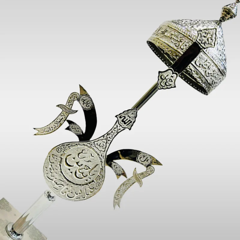 Imam Hussain as silver Alam Panja with Amama Khoud detailed ceremonial hand for Azakhana display
