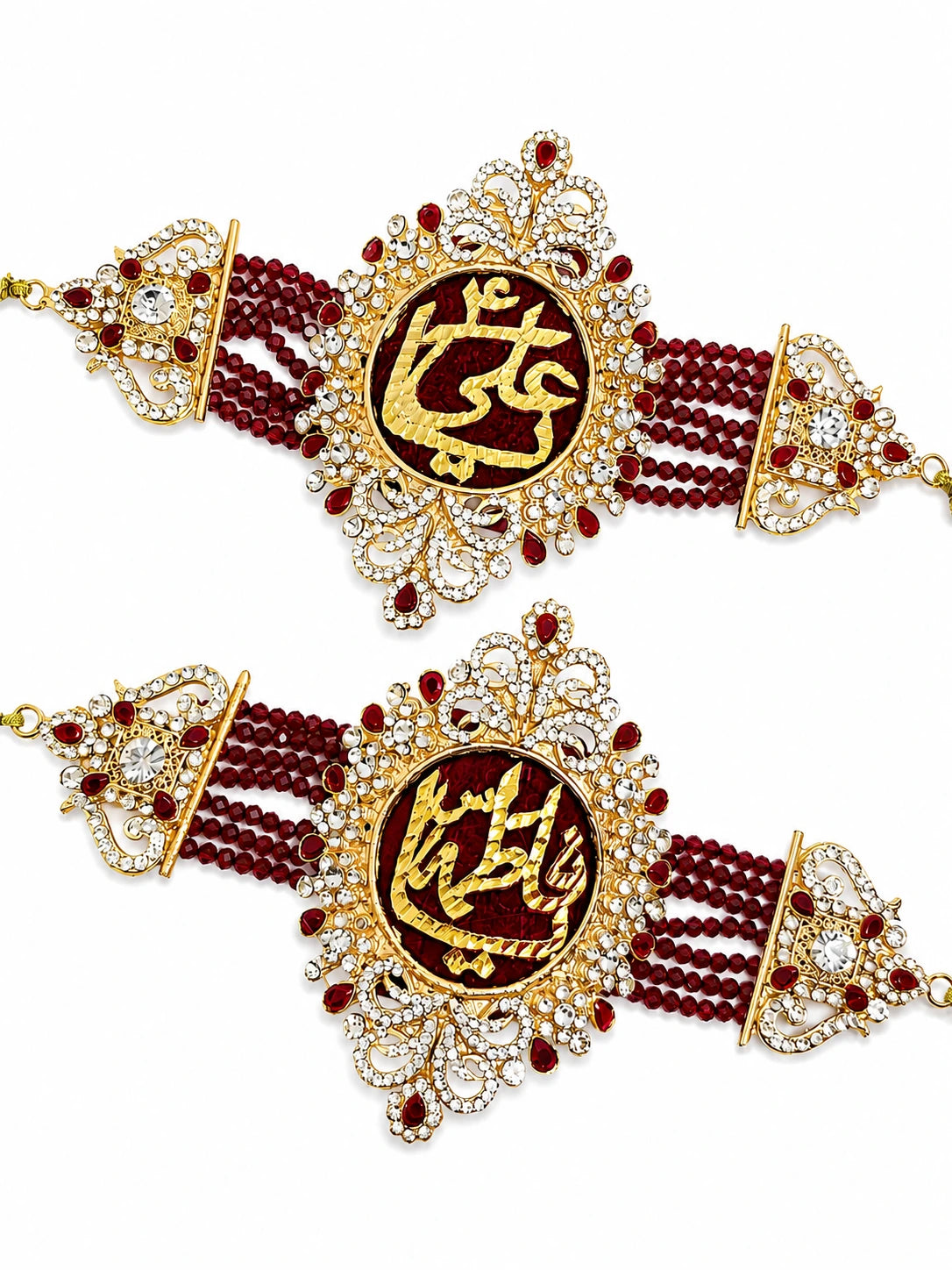 Imam Zamin Red Beads Ya Ali (as) Ya Fatima (sa) in Gold Polish 