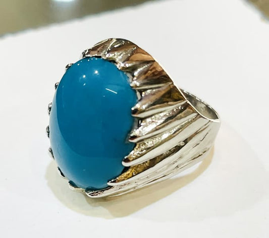 Firoza Turquoise Men's Ring Turquoise Gemstone Ring Sterling Silver Handmade Jewelry