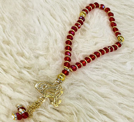 Ya Mahdi (a.s) Tasbih Red Zircon with Gold Polish