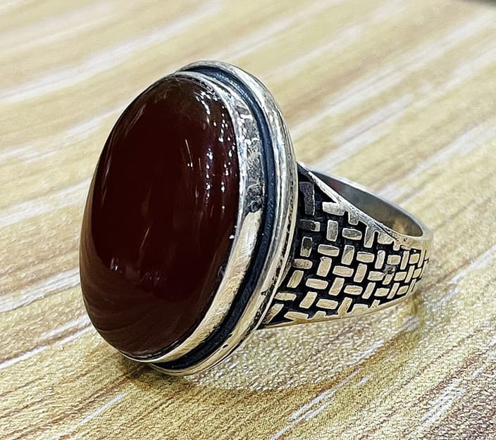 Aqeeq Akik Yemeni Natural Brown Agate Ring sterling silver Karbala