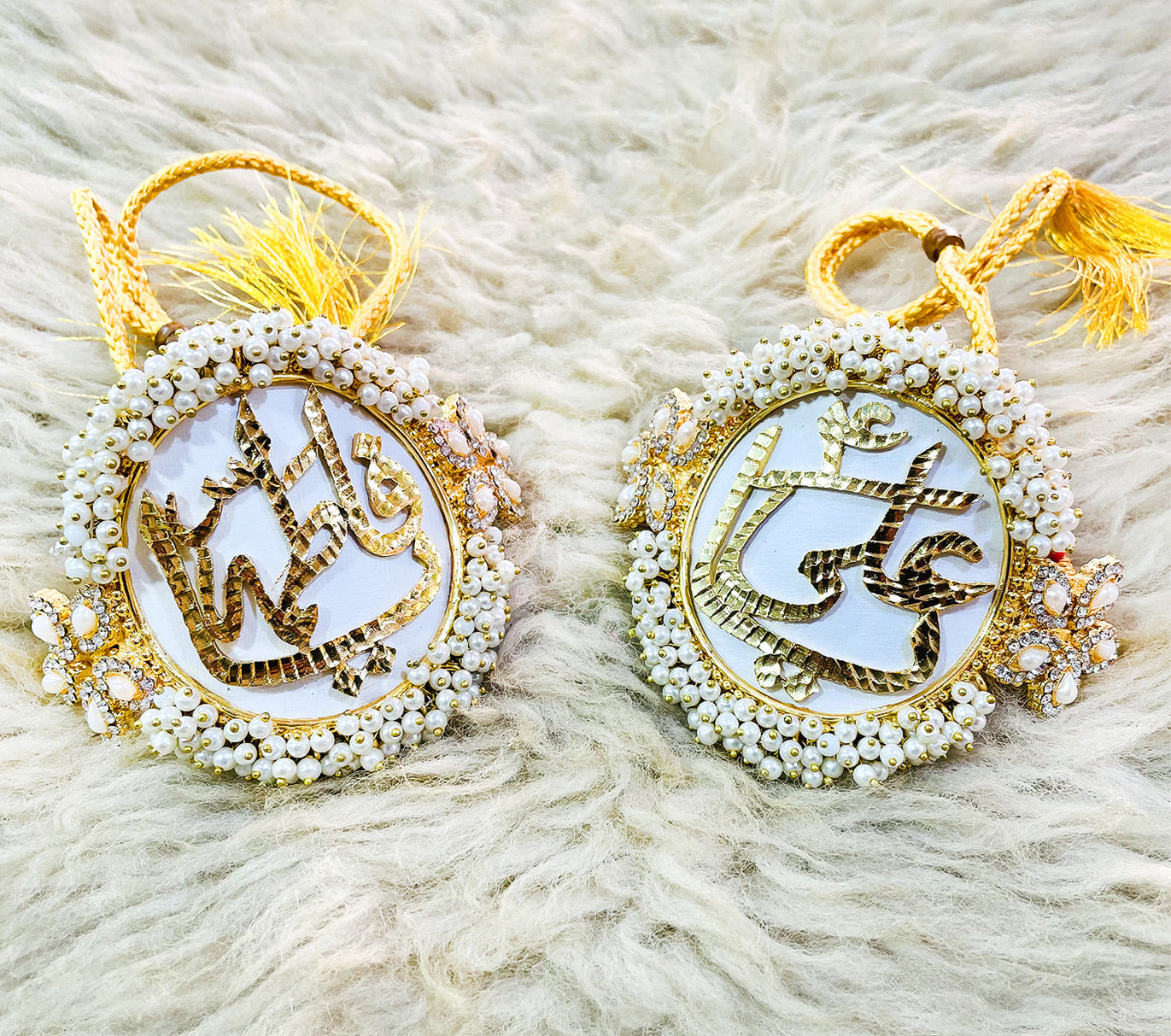 luxury-looking Gold Plated ImamZamin Pearl Work Houston Delivery