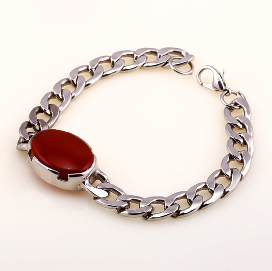 Magnetic Charm: Red Aqeeq Pure Agate Silver Bracelet Elevate Your Style and Energy with Italian Silver Chain