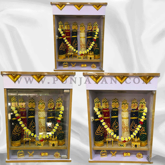 Nestled within a small, exquisite display, this beautiful mini home or azakhana box evokes a sense of reverence and tradition.