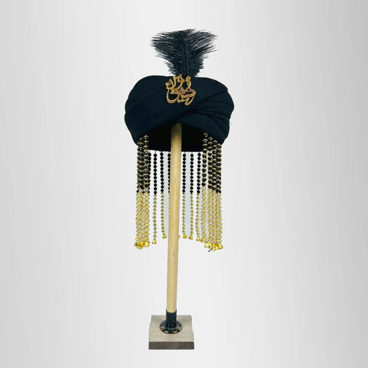 Mola Hussain AS Black Amama with Golden Lari and Fur for Muharram Majlis