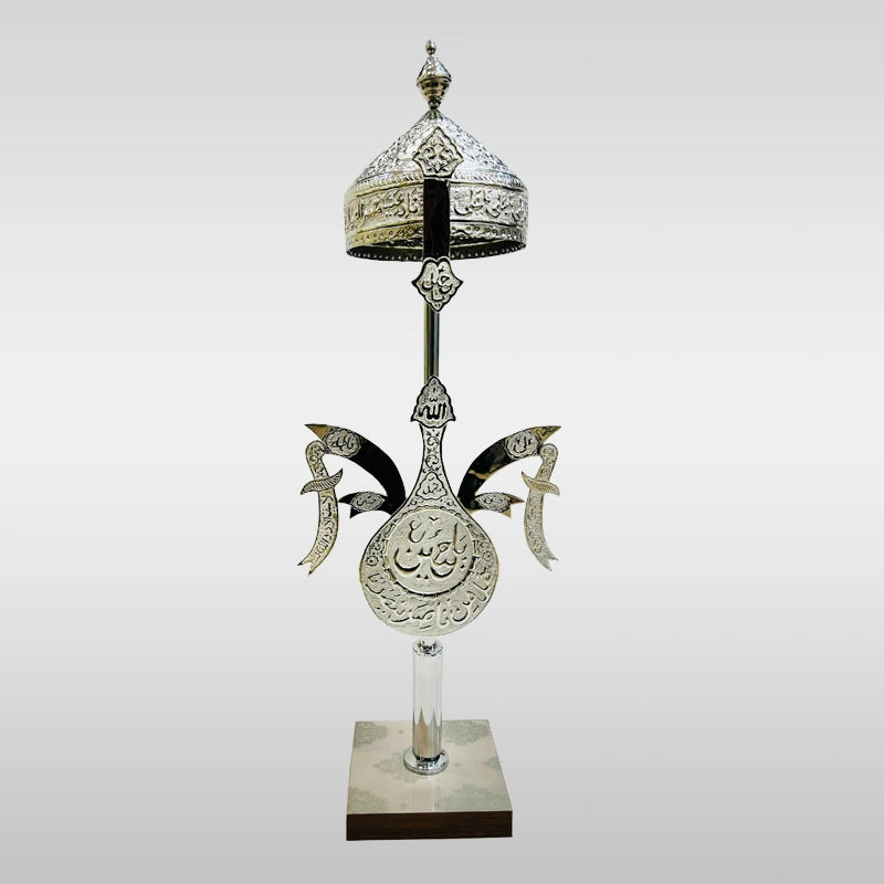 Panja Ya Hussain (as) with Amama Khoud German silver Alam Panja for Azadari and Muharram Juloos