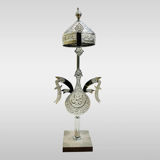 Panja Ya Hussain (as) with Amama Khoud German silver Alam Panja for Azadari and Muharram Juloos