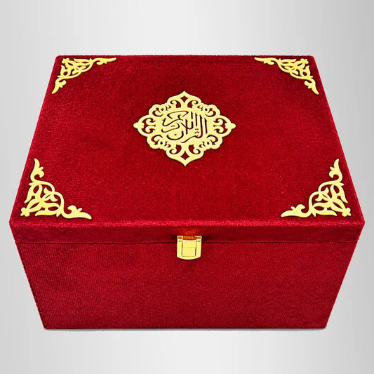 Quran Box with Golden Name Red Velvet Cover