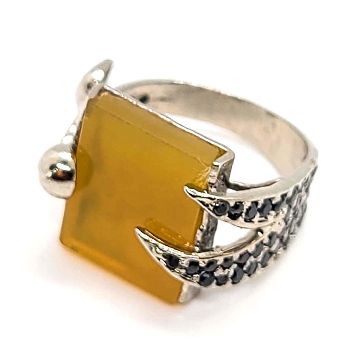 Yellow Aqeeq Square Shape Silver Zulfiqar Design