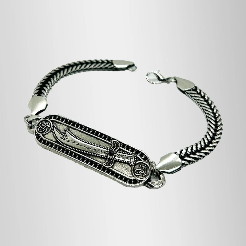 Stylish Zulfiqar bracelet Italian steel chain design worn on wrist modern Islamic accessory